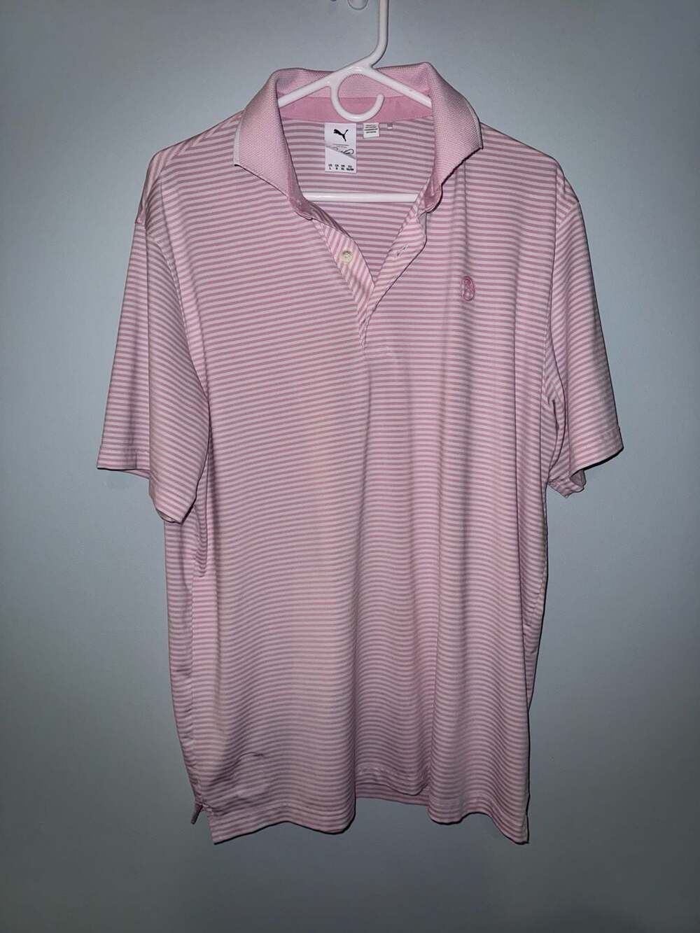 Puma x Arnold Palmer Men's Striped Golf Polo Shirt Pink Size Large